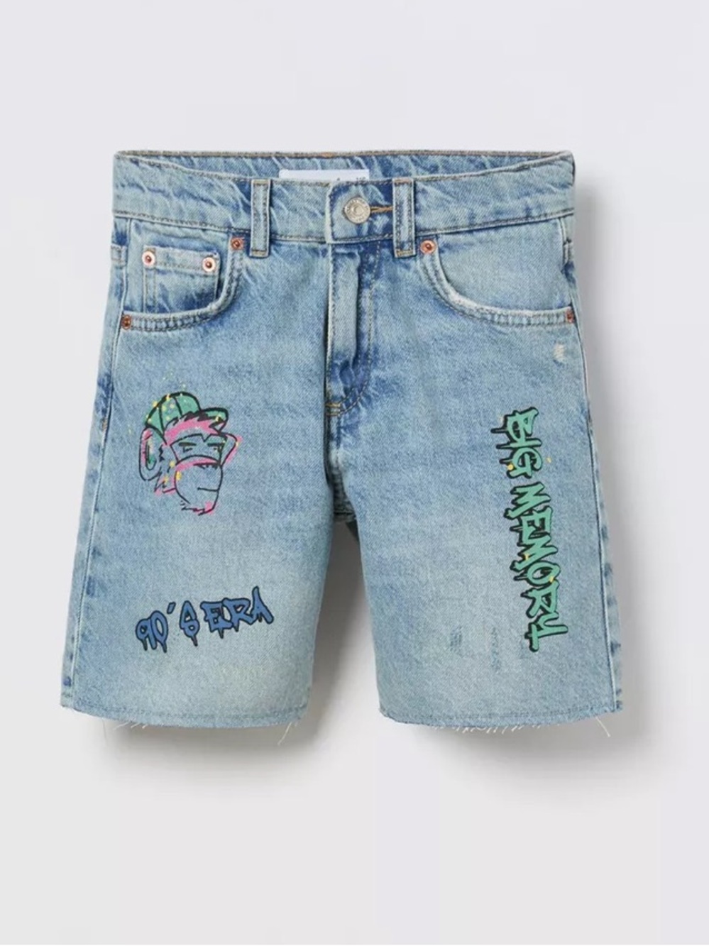 ZARA Boys Graphic Denim Shorts Blue Distressed Graffiti Streetwear Size 8